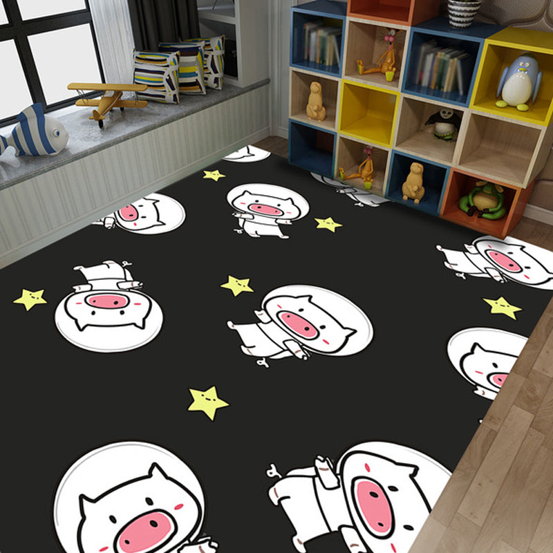 BowLift | Kids Children's Room Rug in Black and Pink Animals Tiger Elephant Pig Print Rug Polyester Stain-Resistant Area Rug