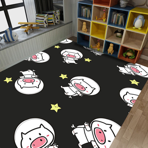 BowLift | Kids Children's Room Rug in Black and Pink Animals Tiger Elephant Pig Print Rug Polyester Stain-Resistant Area Rug
