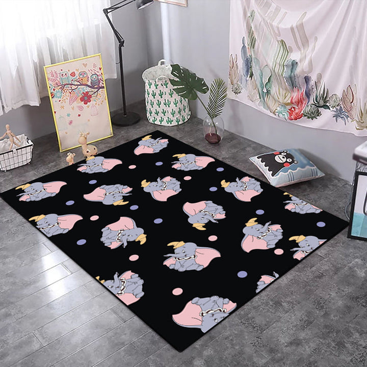 BowLift | Kids Children's Room Rug in Black and Pink Animals Tiger Elephant Pig Print Rug Polyester Stain-Resistant Area Rug
