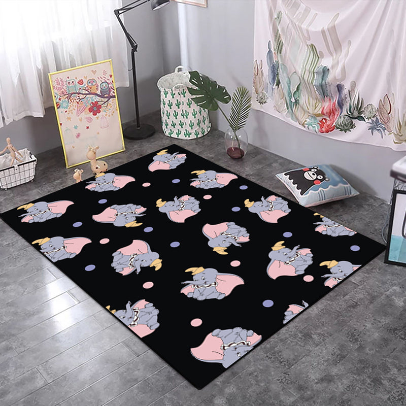 BowLift | Kids Children's Room Rug in Black and Pink Animals Tiger Elephant Pig Print Rug Polyester Stain-Resistant Area Rug