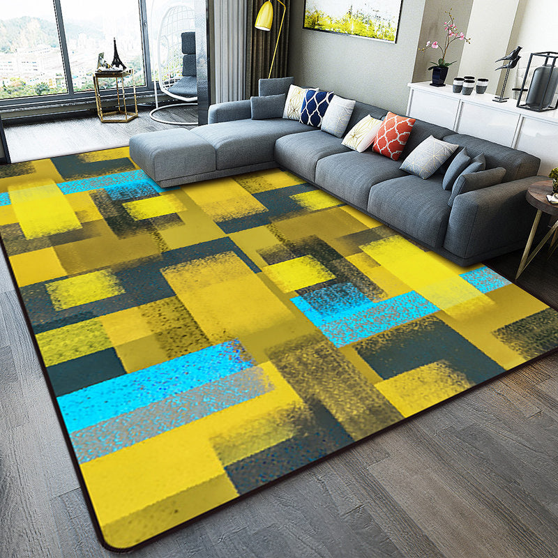 Black and Yellow Bedroom Rug Modern Abstract Painting Pattern Area Rug Polyester Washable Rug | Bowlift