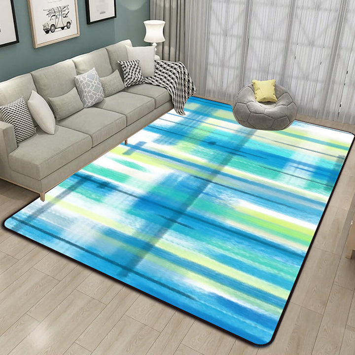 Modern living room rug in blue and purple with abstract stripe pattern Rug polyester non-slip washable rug | Bowlift
