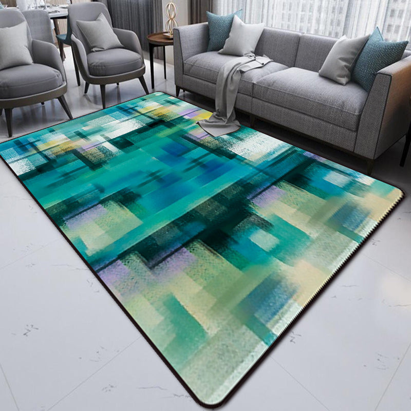 Modern living room rug in blue and purple with abstract stripe pattern Rug polyester non-slip washable rug | Bowlift