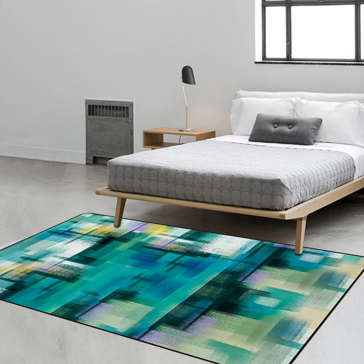 Modern living room rug in blue and purple with abstract stripe pattern Rug polyester non-slip washable rug | Bowlift