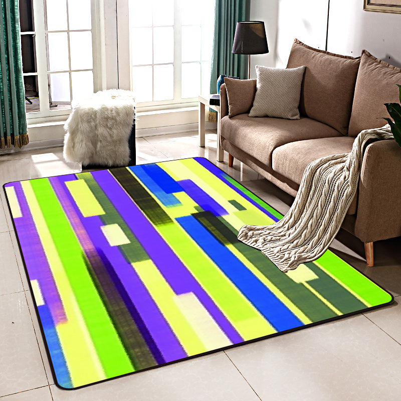 Modern living room rug in blue and purple with abstract stripe pattern Rug polyester non-slip washable rug | Bowlift