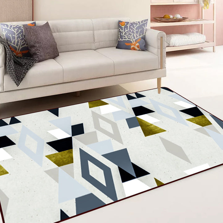 Gray Bedroom Rug Modern Geometric Diamond Pattern Area Rug Polyester Pet-Friendly Rug | Bowlift