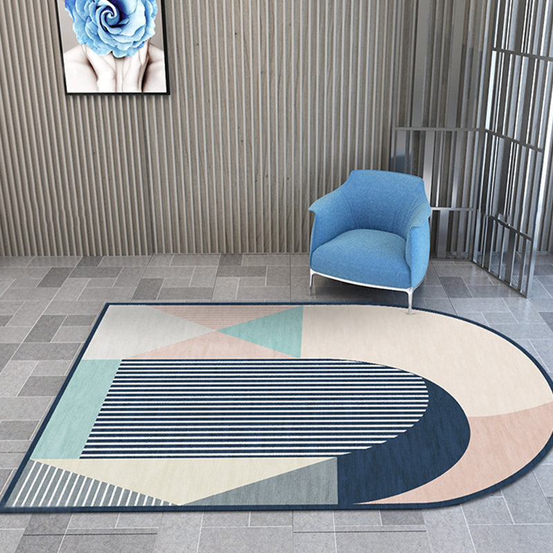 BowLift | Minimalistic Novelty Irregular Area Rug in Blue and Red Color Block Pattern Rug Polyester Non-Slip Carpet for Home Decoration