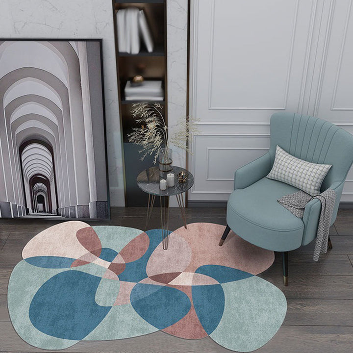 BowLift | Novelty Living Room irregular rug in gray and blue color block print rug polyester non-slip backing area rug