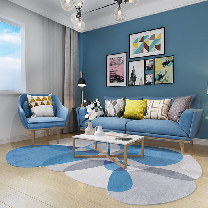 BowLift | Novelty Living Room irregular rug in gray and blue color block print rug polyester non-slip backing area rug