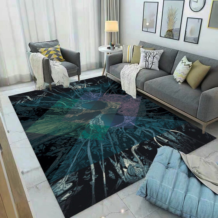 Modern living room rug in black skull diamond print rug polyester non-slip pet-friendly rug | Bowlift
