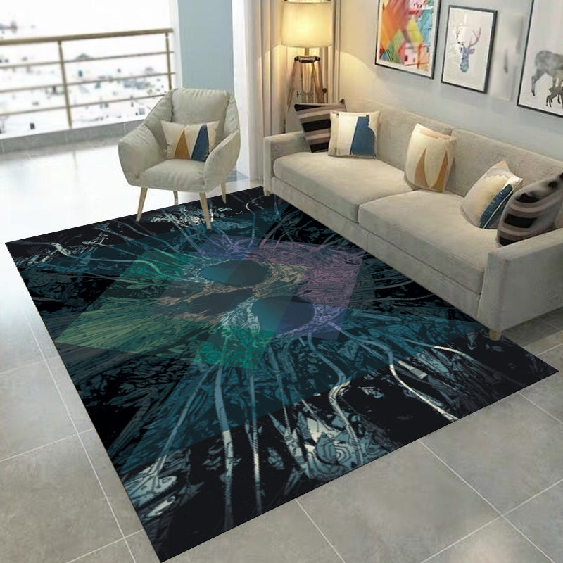 Modern living room rug in black skull diamond print rug polyester non-slip pet-friendly rug | Bowlift