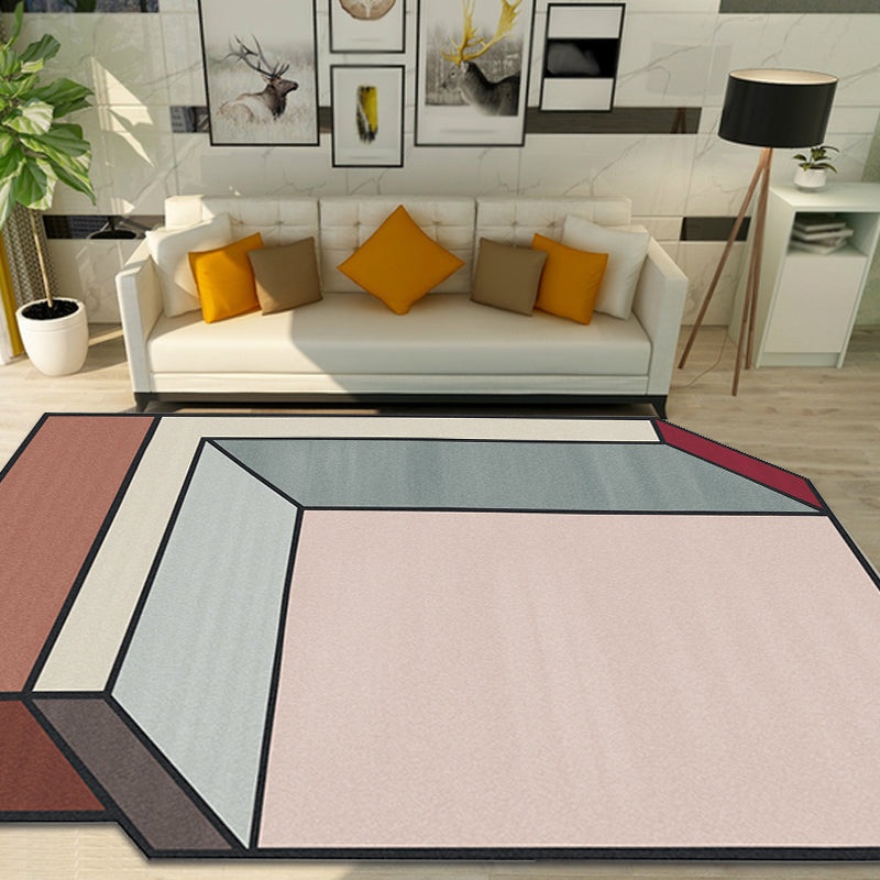 Novelty Living Room Irregular Carpet Pink Color Block Cube Print Carpet Polyester Stain Resistant Carpet | Bowlift