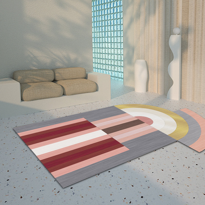 BowLift | Red and Gray Irregular Carpet Bedroom Novelty Color Block Pattern Area Rug Polyester Non-Slip Backing Rug