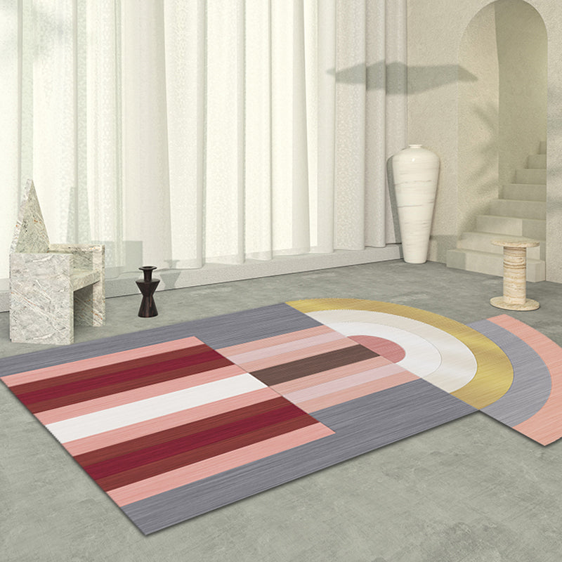 BowLift | Red and Gray Irregular Carpet Bedroom Novelty Color Block Pattern Area Rug Polyester Non-Slip Backing Rug