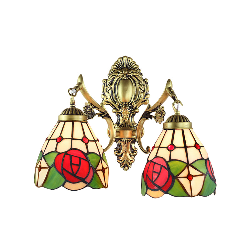 BowLift | Rustic Tiffany Wall Lighting Colored Glass 2 Lights Indoor Wall Lighting in Aged Brass