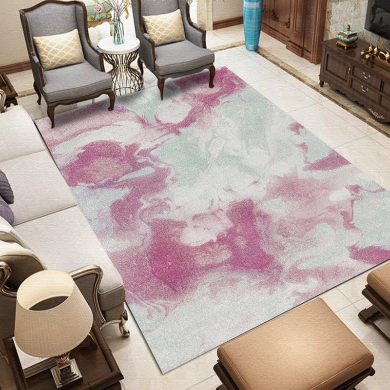 Pink and Gray Bedroom Rug Modern Abstract Galaxy Pattern Rug Polyester Pet-Friendly Rug | Bowlift