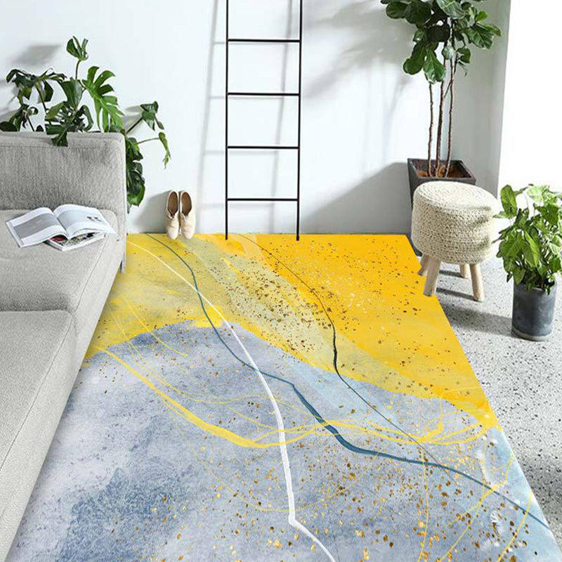 Modern living room carpet in orange and purple abstract paint print carpet polyester non-slip backing carpet | Bowlift