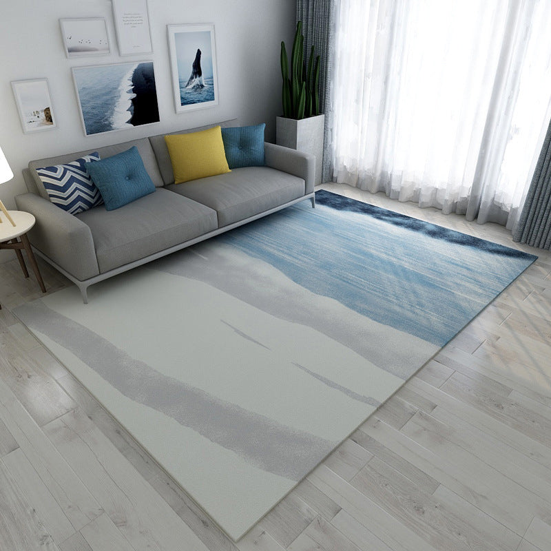 Gray and Blue Bedroom Rug Modern Abstract Pattern Rug Polyester Non-Slip Backing Rug | Bowlift