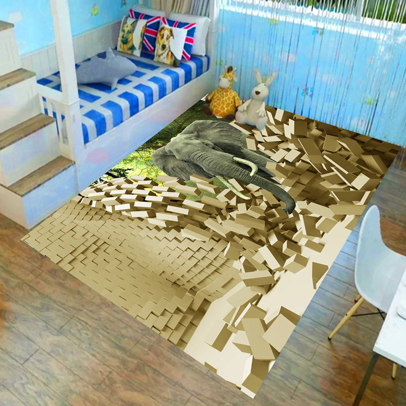 BowLift | Children’s children's room carpet in brown and green animal lion elephant deer print carpet polyester non-slip carpet