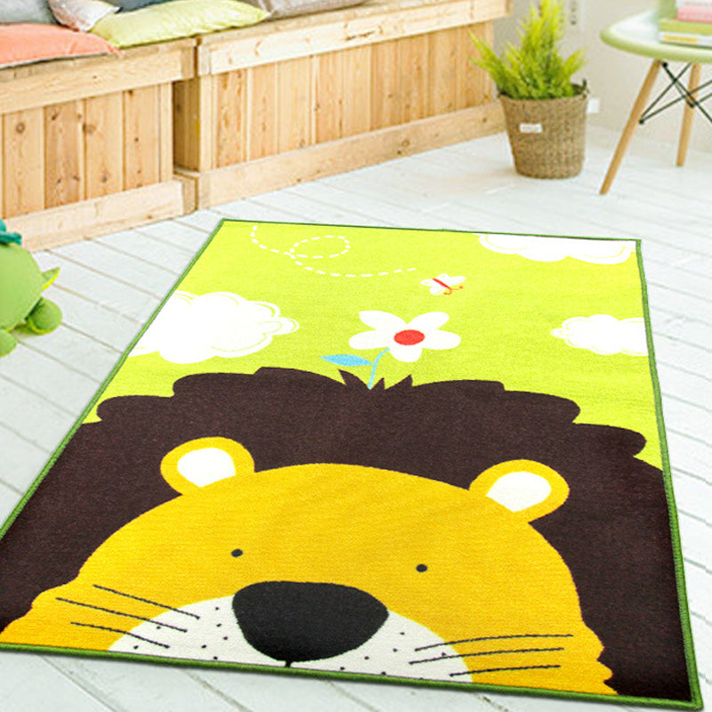 BowLift | Cute Kids Rug in Green and Blue Animals Lion Panda Penguin Pattern Rug Polyester Non-Slip Carpet for Children's Room