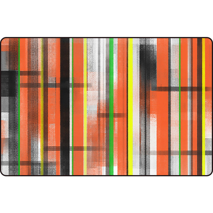 Minimalist modern rug in orange and blue with abstract stripe pattern rug polyester washable rug for home decor | Bowlift
