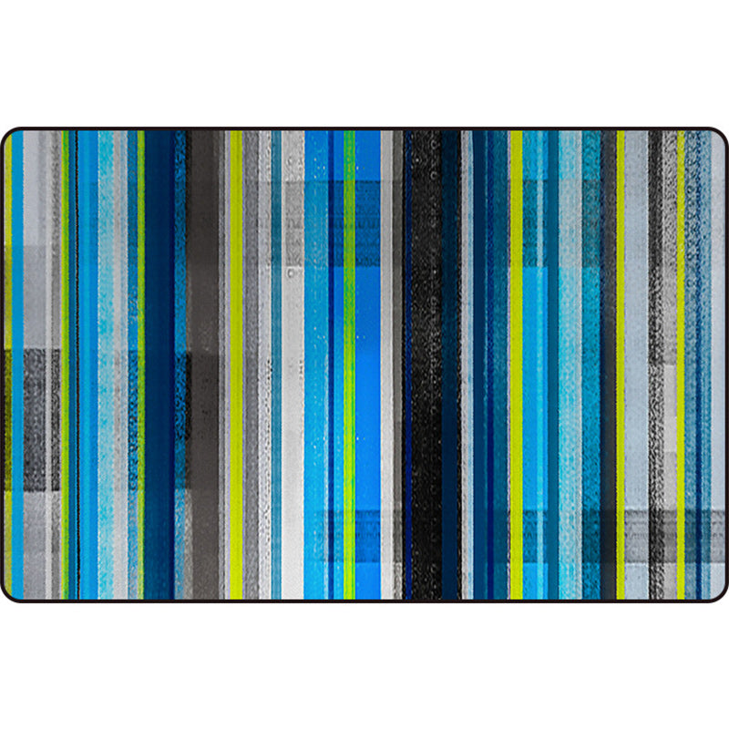 Minimalist modern rug in orange and blue with abstract stripe pattern rug polyester washable rug for home decor | Bowlift