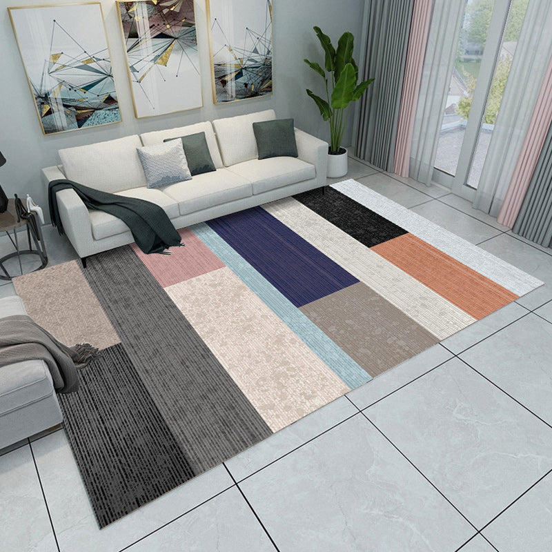 Gray and Yellow Bedroom Rug Modern Color Block Circle Rectangle Pattern Rug Polyester Washable Rug | Bowlift