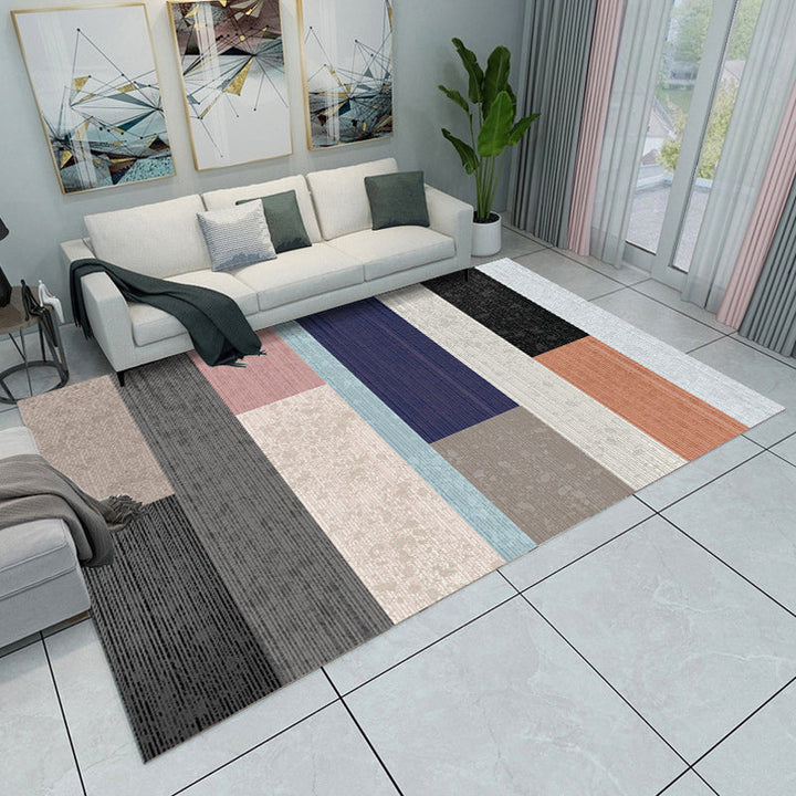 Gray and Yellow Bedroom Rug Modern Color Block Circle Rectangle Pattern Rug Polyester Washable Rug | Bowlift