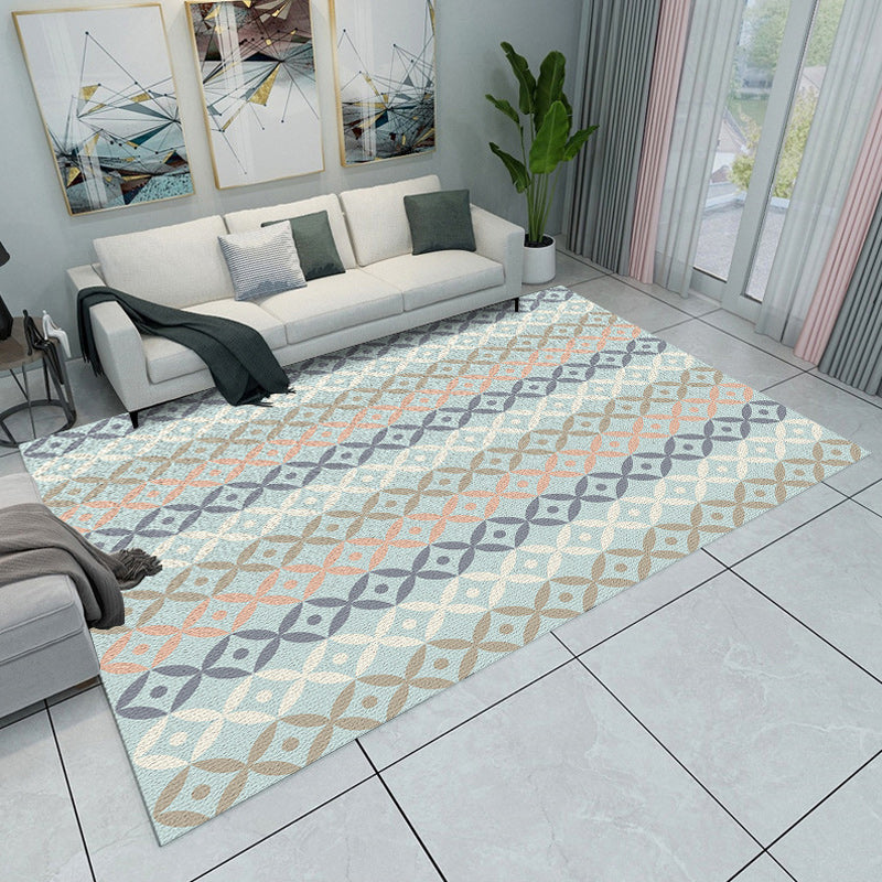 Modern living room rug in blue and gray color block triangle pattern rug polyester machine-supported rug | Bowlift