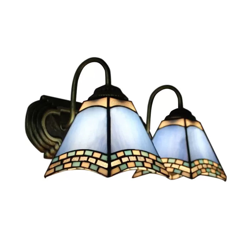BowLift | 2 Light Pyramid Wall Light with Gooseneck Mission Style Stained Glass Wall Lamp