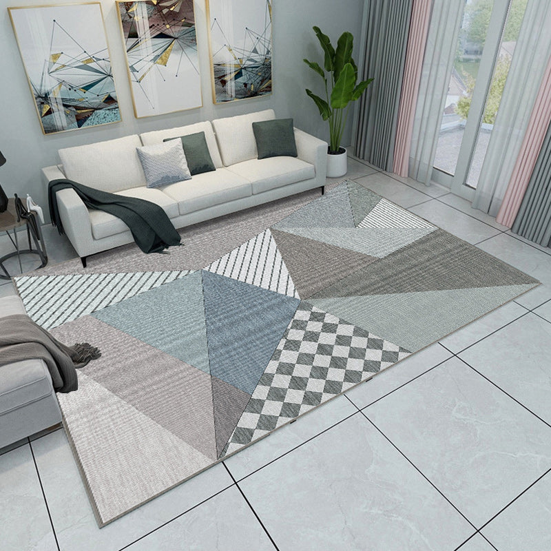 Modern living room carpet in pink and gray color block triangle print carpet polyester non-slip area rug | Bowlift