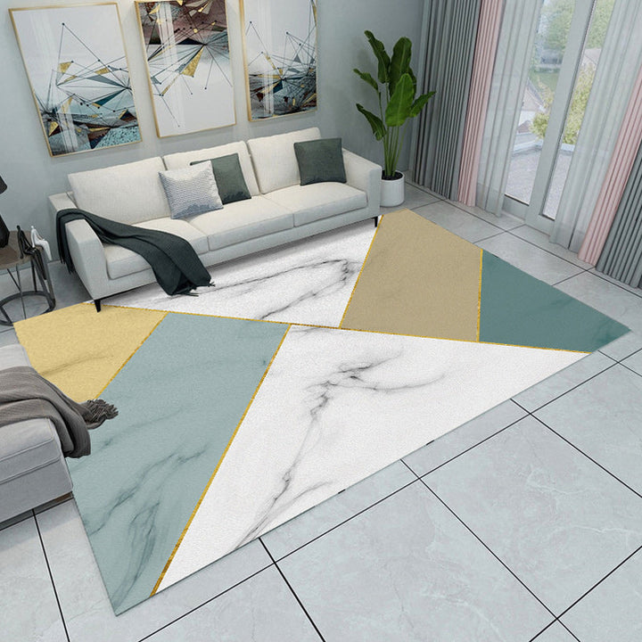 Modern living room carpet in pink and gray color block triangle print carpet polyester non-slip area rug | Bowlift