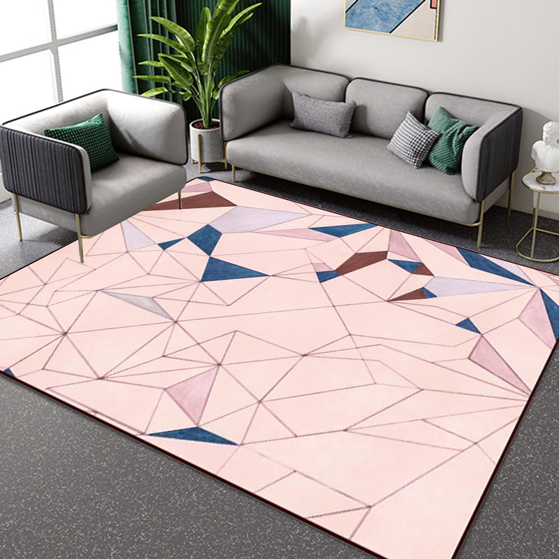 Modern living room rug in pink color block irregular shape printed rug polyester pet-friendly rug | Bowlift