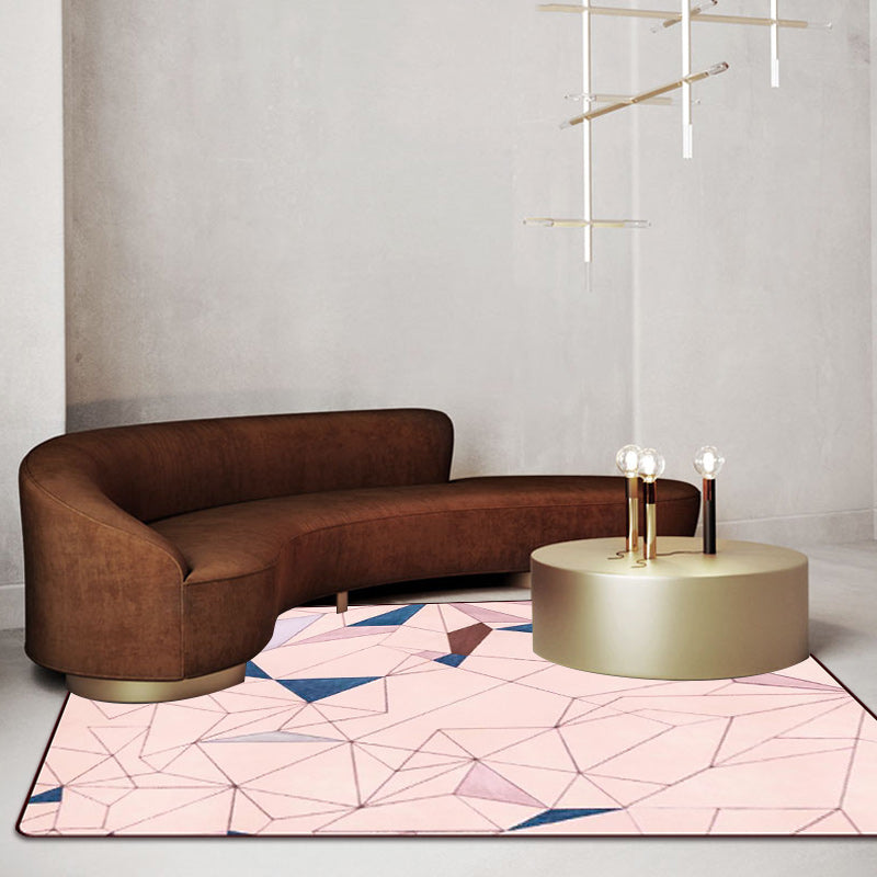 Modern living room rug in pink color block irregular shape printed rug polyester pet-friendly rug | Bowlift