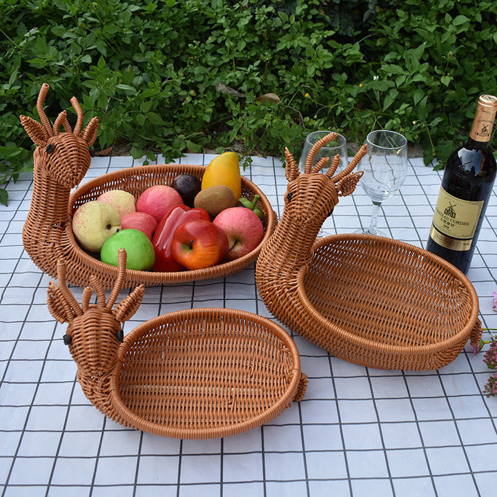 Decorative Woven Animal-Shaped Serving Tray Bowlift