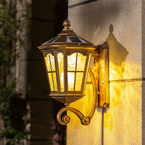 European Solar Outdoor Lantern Aluminum Glass Waterproof 1-Light Wall Sconce Lamp | Bowlift