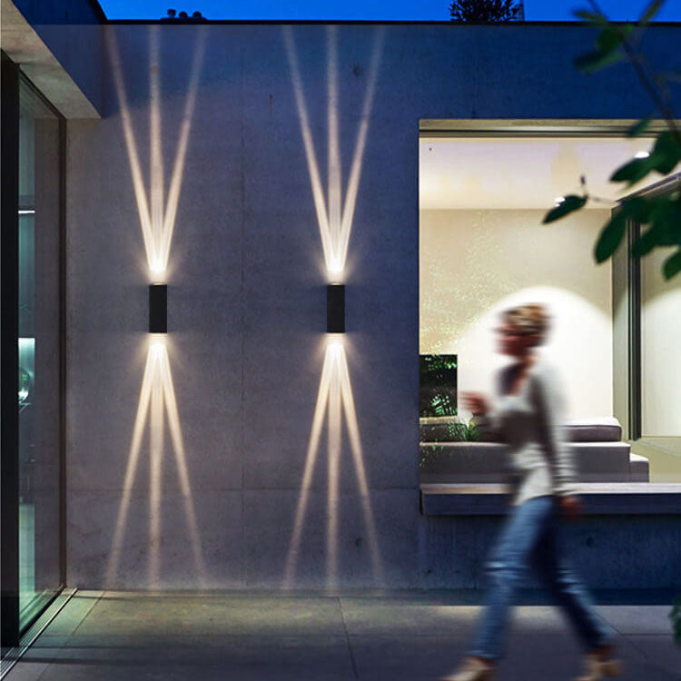 Modern Aluminum Lens Outdoor Patio Double-headed LED Wall Sconce Lamp | Bowlift