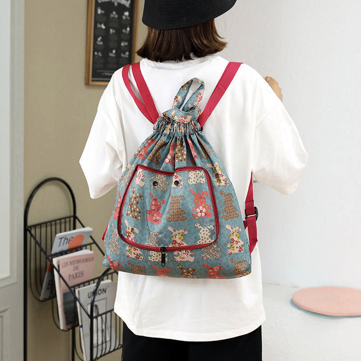Foldable Printed Nylon Backpack with Drawstring | Bowlift