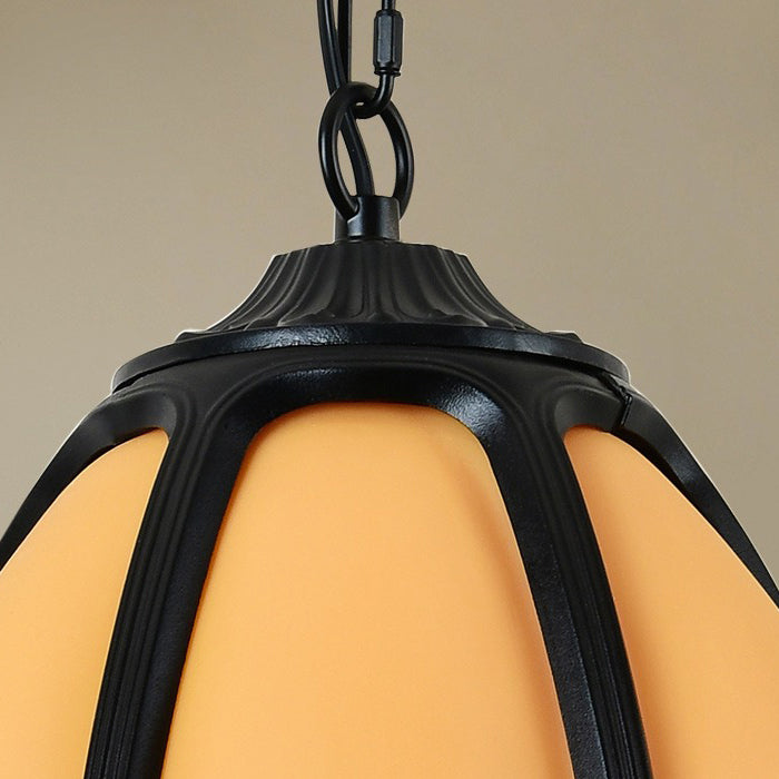 Traditional Chinese Waterproof Aluminum PC Dolomite Elliptical Pumpkin 1-Light Pendant Light For Ourdoor Patio | Bowlift