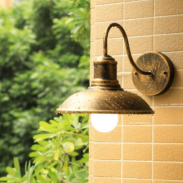 Retro Loft Dome Iron Outdoor Waterproof 1-Light Bent Arm Wall Sconce Lamp | Bowlift
