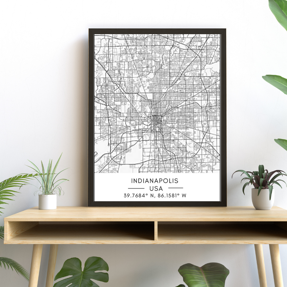 Indianapolis City Map - Canvas Wall Art Painting | Bowlift