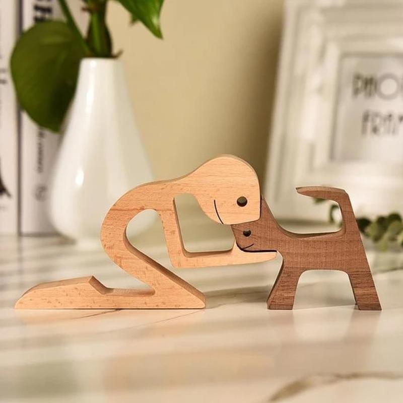 Pet Lover Gifts Wood Sculpture Family & Puppy Wooden Crafts Table Ornaments | Bowlift