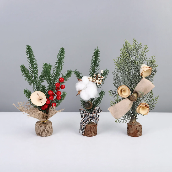 Mini Christmas tree table decoration with pine cones