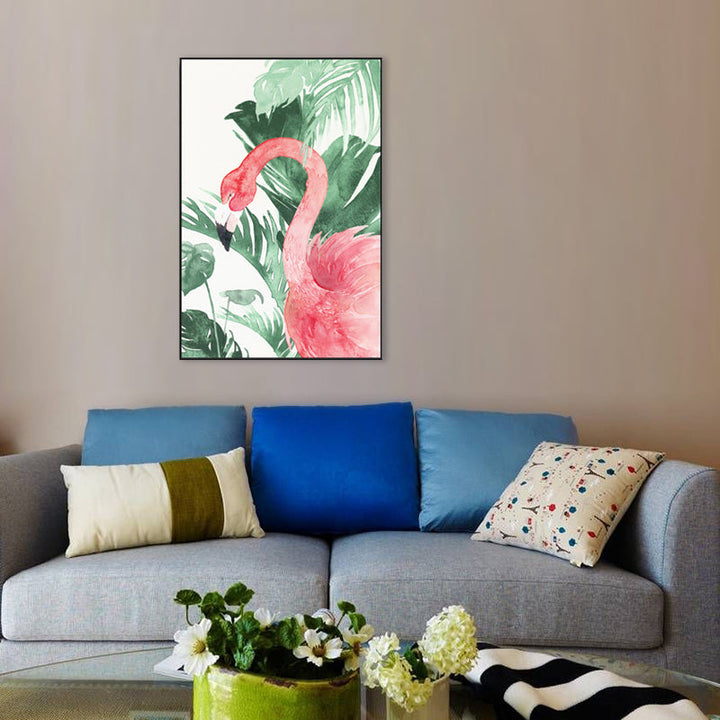 BowLift | Tropical Style Flamingo Painting in Pastel Color Textured Canvas for Dining Room