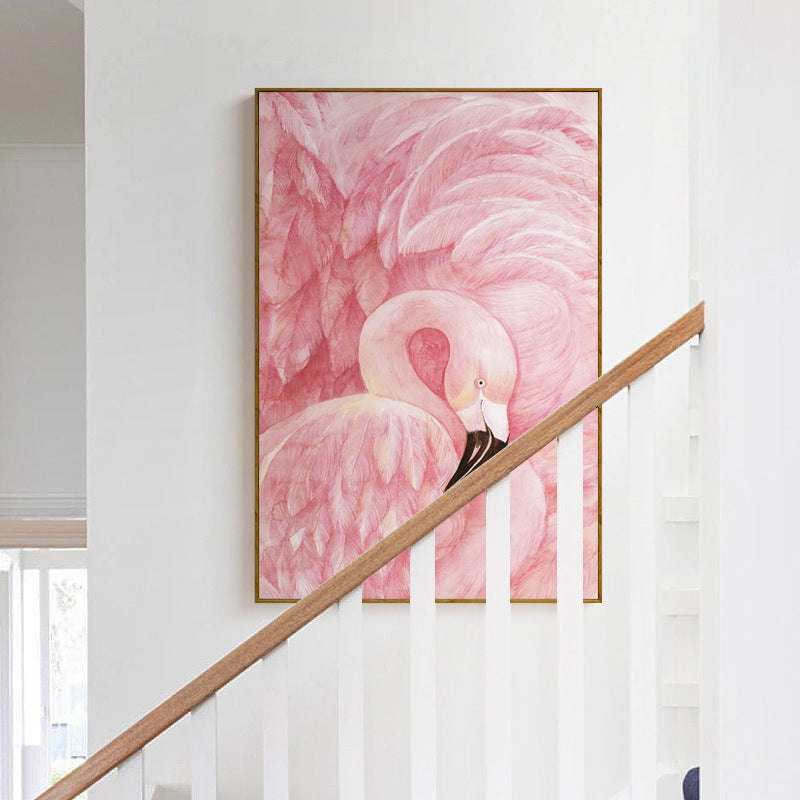 BowLift | Flamingo-pattern wall decoration in pastel color tropical style painting for living room