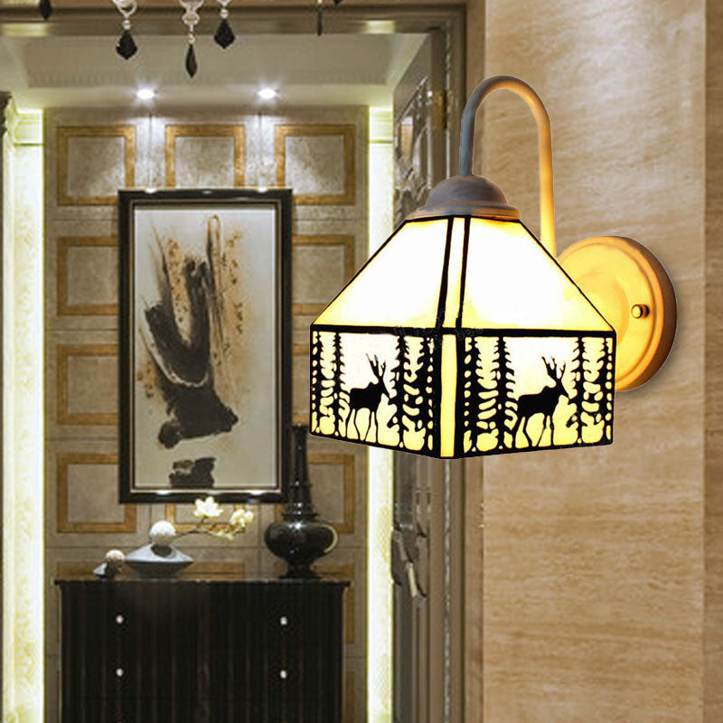 BowLift | Lodge Style Deer Wall Mounted Light Beige Glass 1 Light Wall Sconces Lighting for Living Room