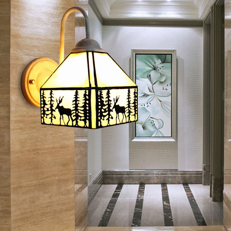 BowLift | Lodge Style Deer Wall Mounted Light Beige Glass 1 Light Wall Sconces Lighting for Living Room