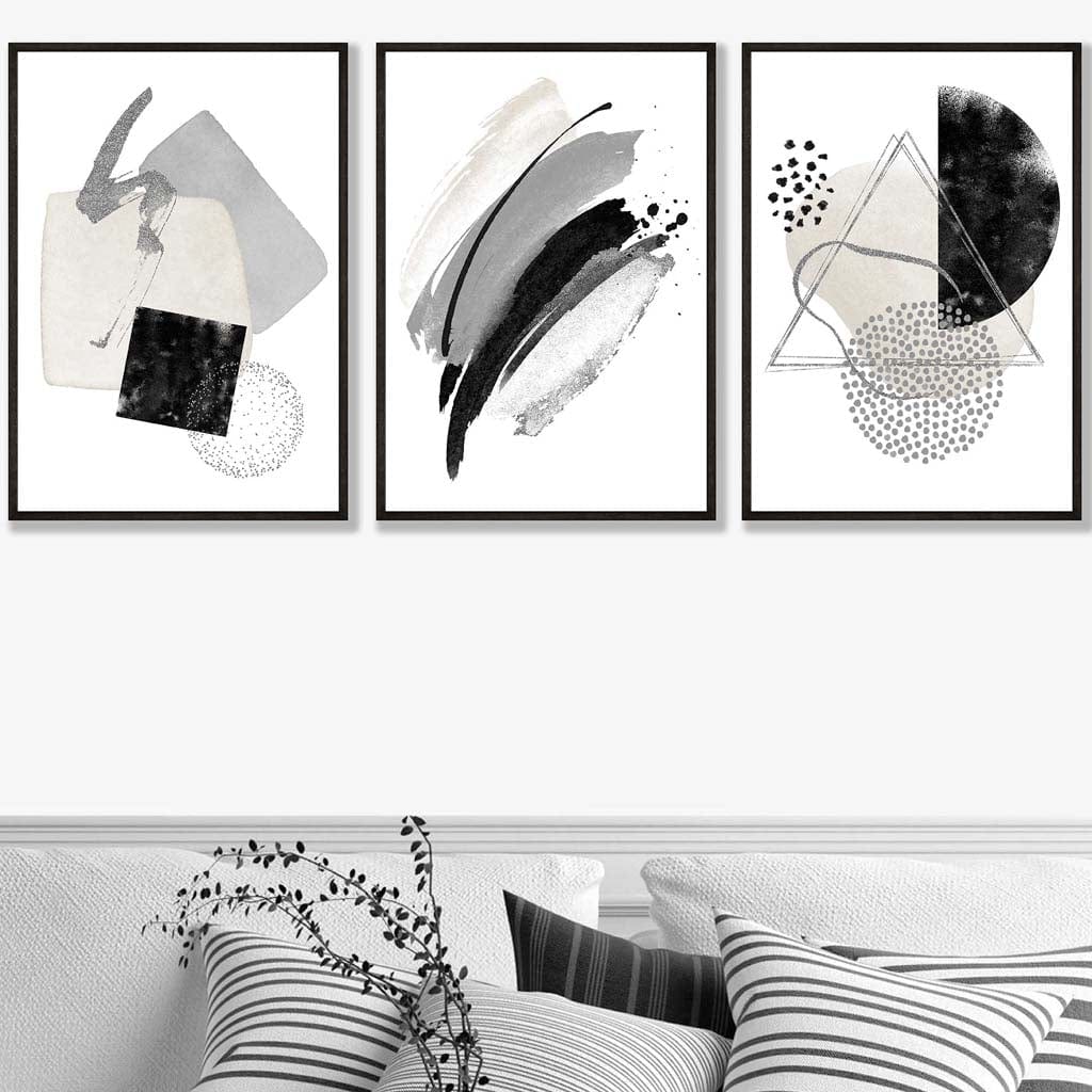 Abstract Gray Black and Silver Wall Art Prints | Bowlift