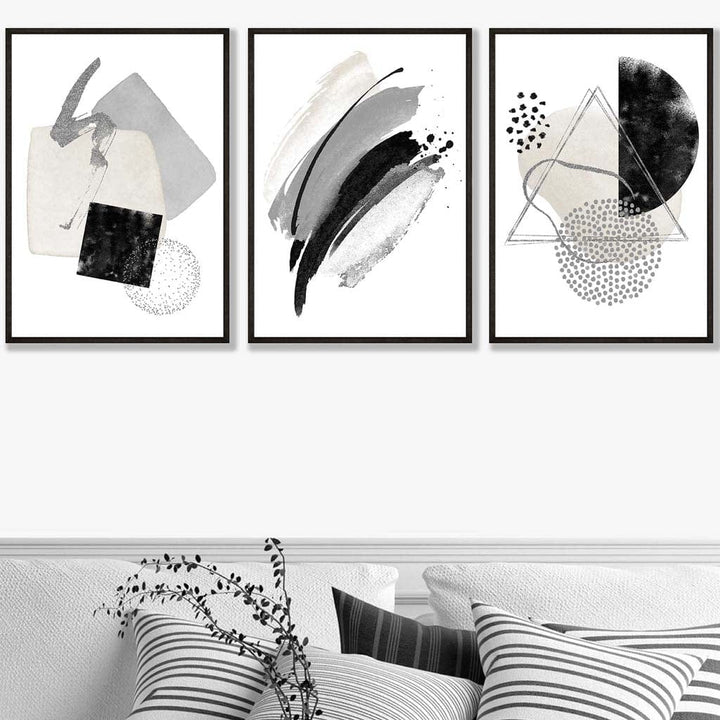 Abstract Gray Black and Silver Wall Art Prints | Bowlift