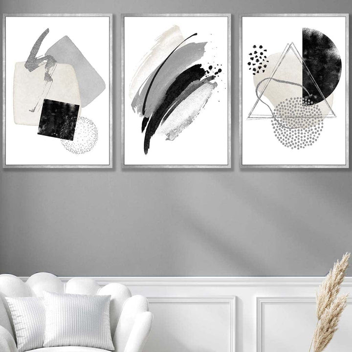 Abstract Gray Black and Silver Wall Art Prints | Bowlift